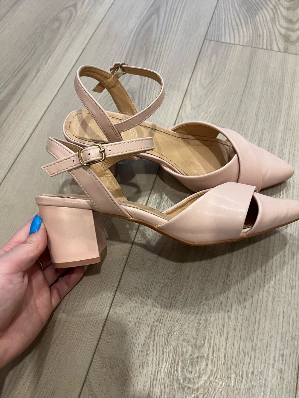 Blush Pink Pointed Toe Ankle Strap Heels - Picture 2 of 3
